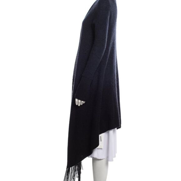 360 Cashmere Navy and Black Cardigan Sweater with Fringe Small - Picture 2 of 4